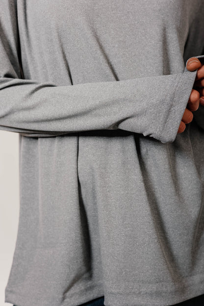 Gray Cotton Long Sleeve Top