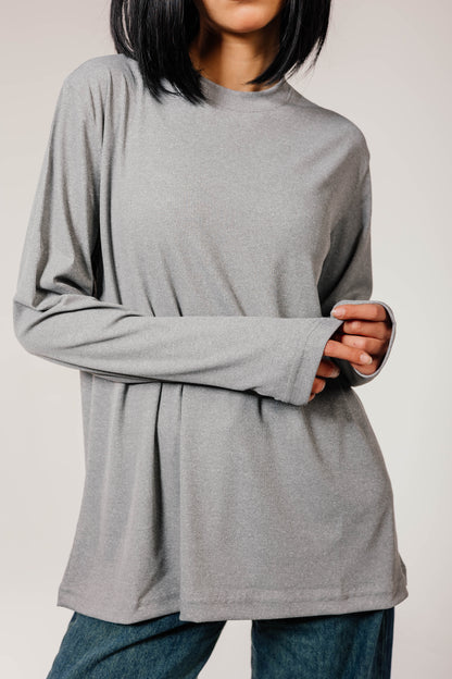 Gray Cotton Long Sleeve Top
