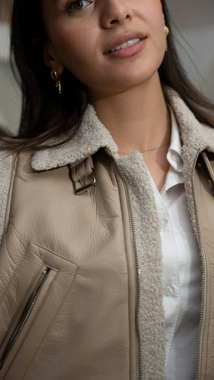 Almond beige cut leather jacket - beige